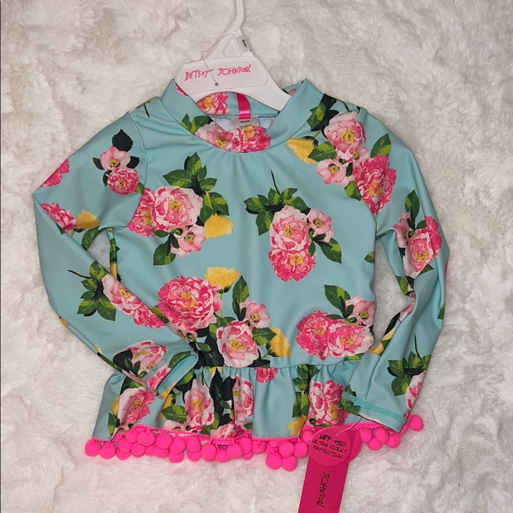 Betsey Johnson Blue and Pink Rashguard Swimwear - Picture 2 of 4